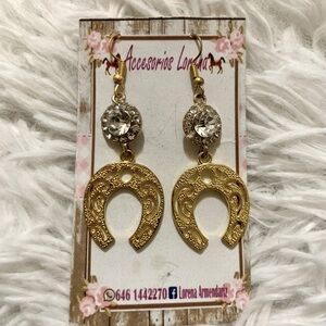 Gold horseshoe cowgirl earrings